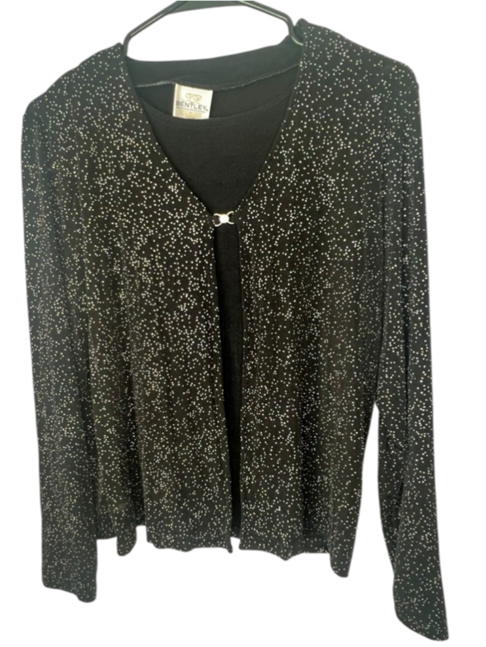 Vintage Bentley Black Rhinestone Sparkly Long Sleeve Front Clasp Cardigan Top